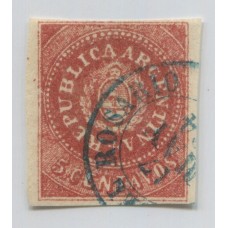 ARGENTINA 1864 GJ 15A ESCUDITO ESTAMPILLA DE COLOR BIEN MORADO RARO Y DE PERFECTA CONDICION U$ 55